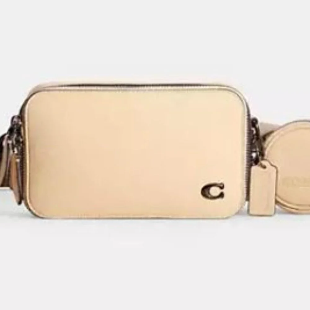 Coach Beige Pebbled Leather Crossbody with Coin Pouch